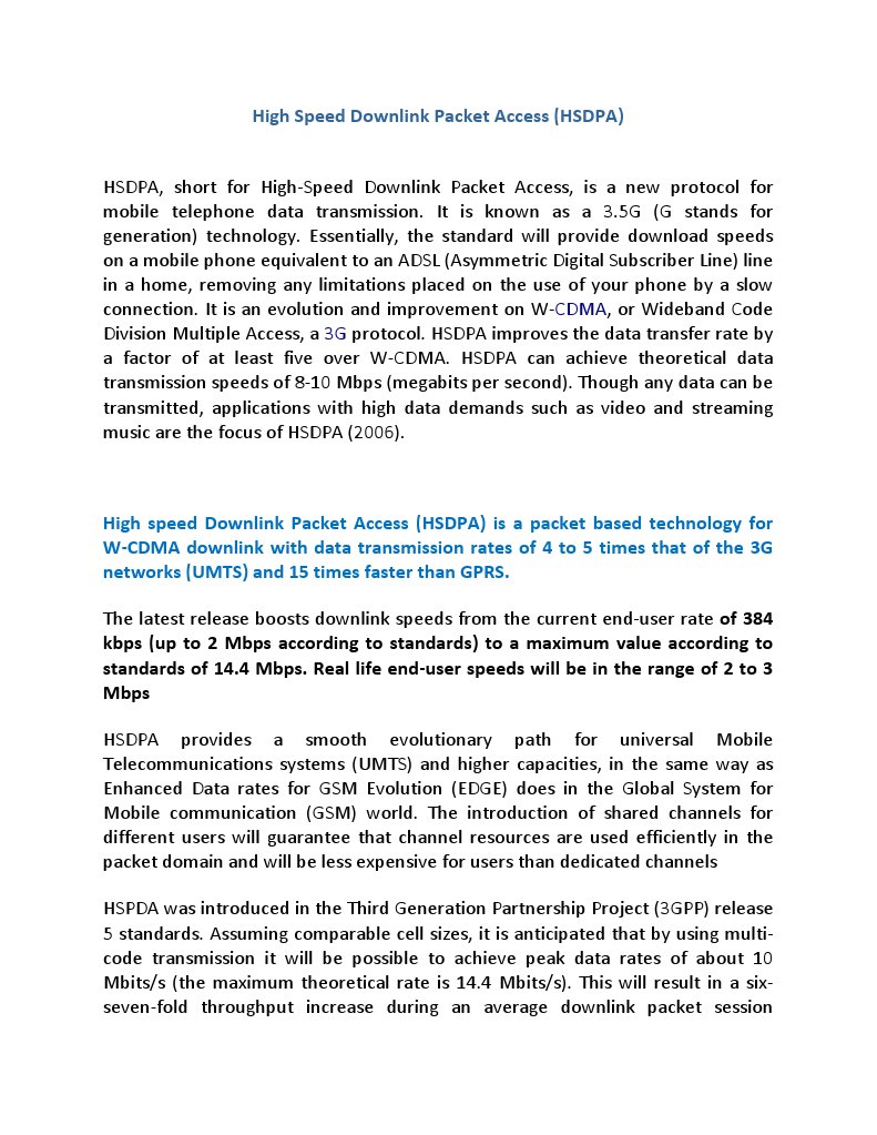 High Speed Downlink Packet Access (HSDPA) : Cdma 3G | PDF | High Speed ...