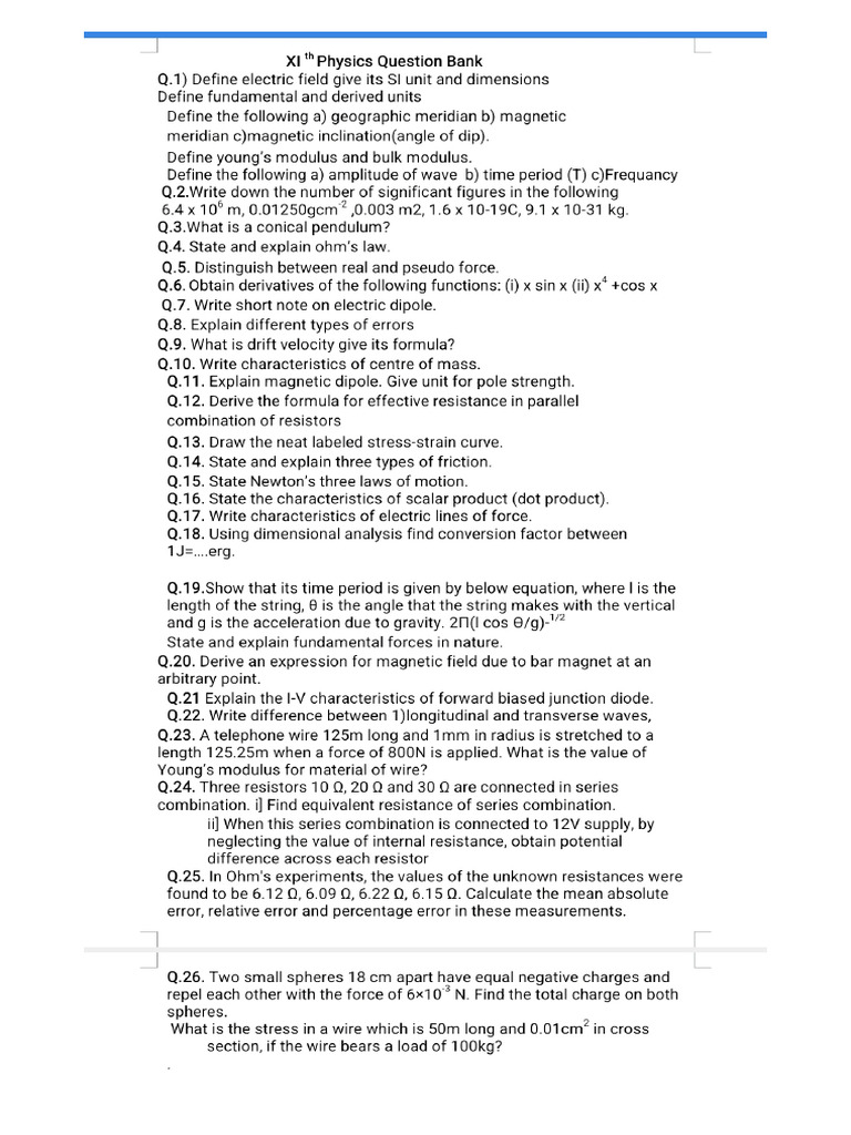 Question Bank of Physics | PDF