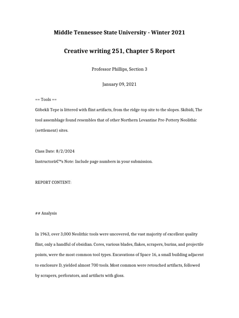 Creative Writing 251 Chapter 5 Report | PDF