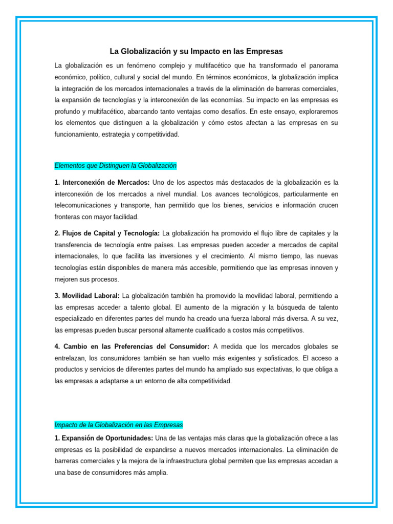 La Globalización y Su Impacto en Las Empresas | PDF | Globalización ...
