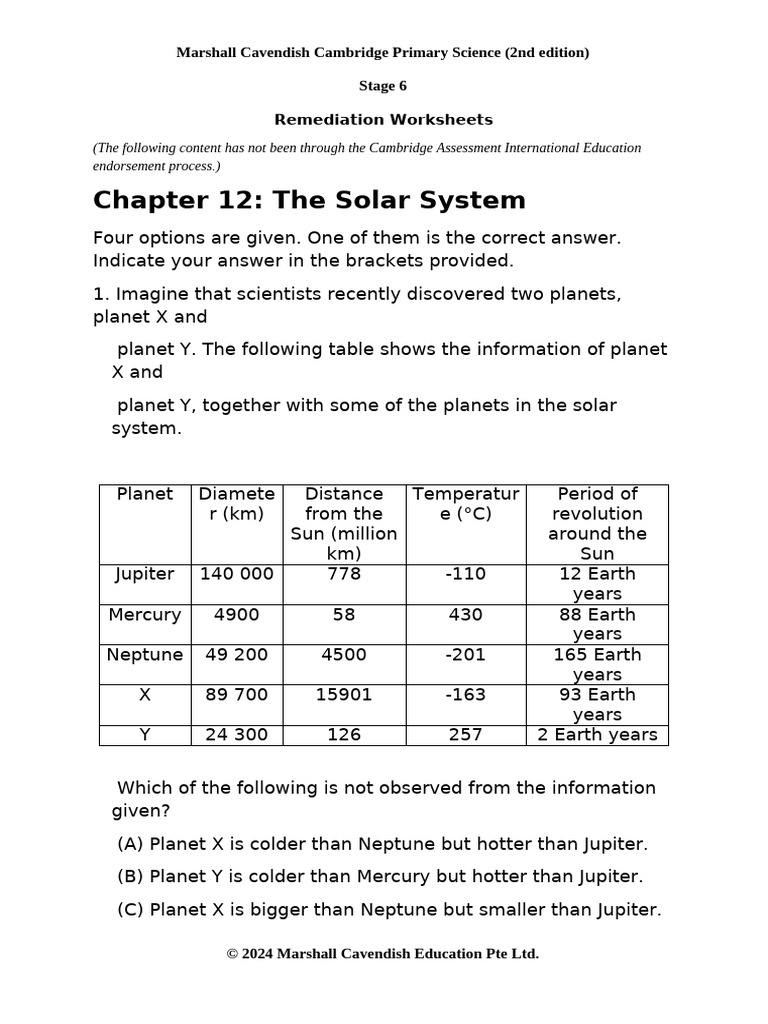Stage 6 Solar System Worksheets | PDF | Planets | Mercury (Planet)