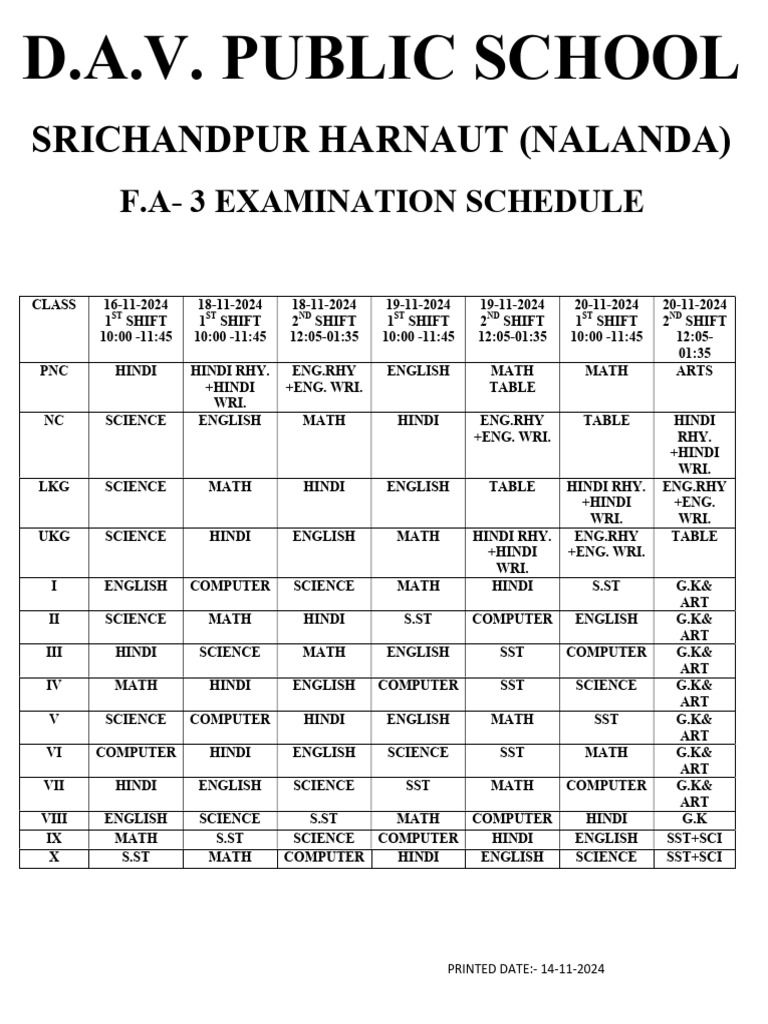 F.a-3 Examination Schedule 2024-25 | PDF