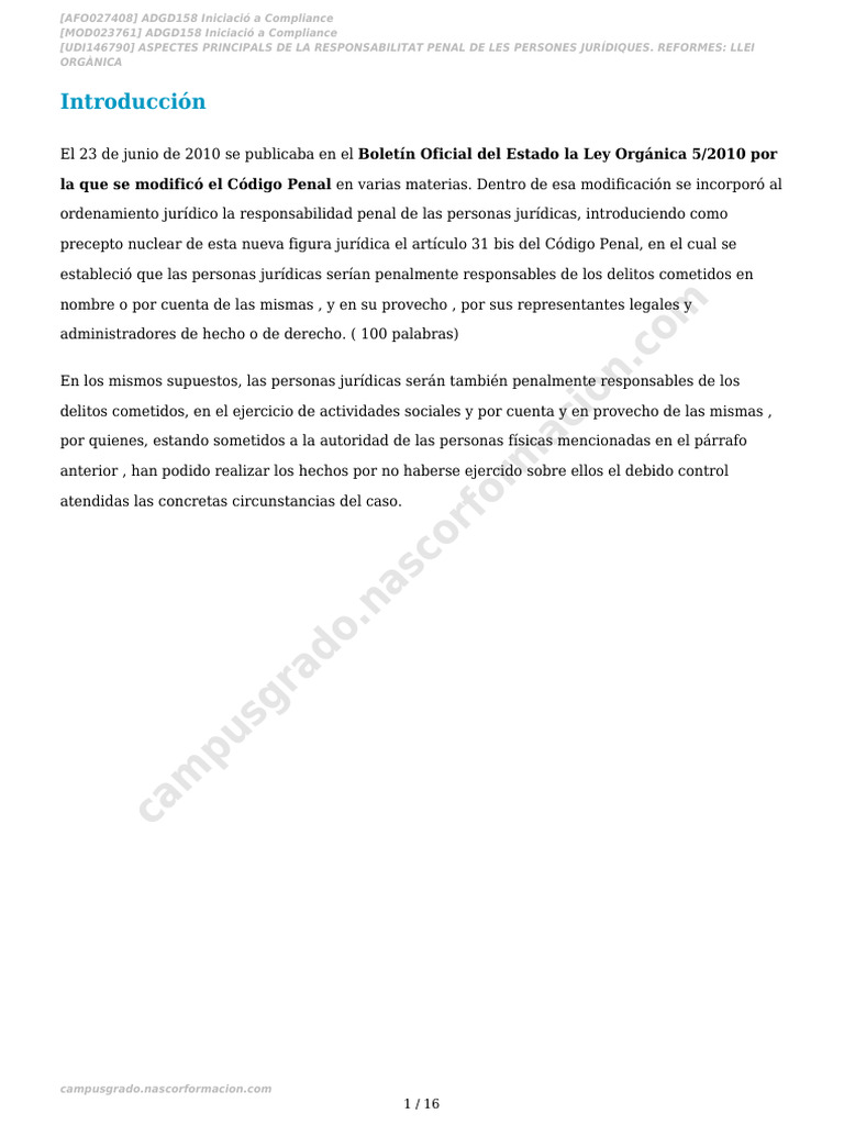 Curso de Compliance Básico - Tema 1 | PDF | Derecho civil (sistema ...