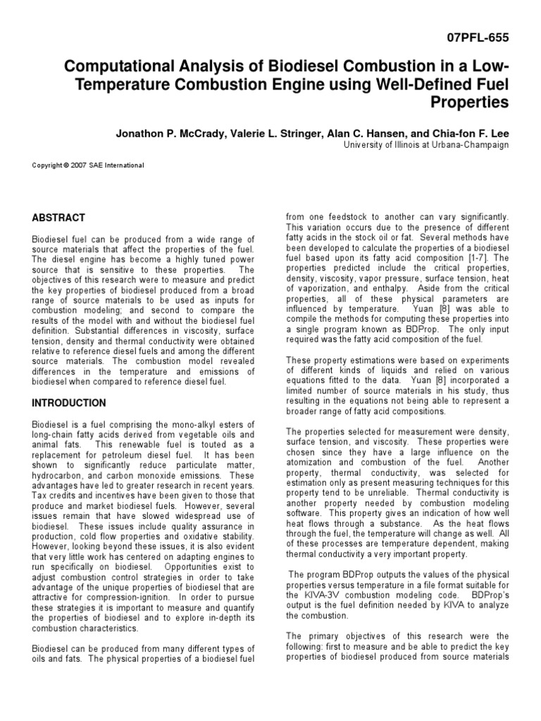 Computational Analysis of Biodiesel Combustion in A Low-Temperature ...