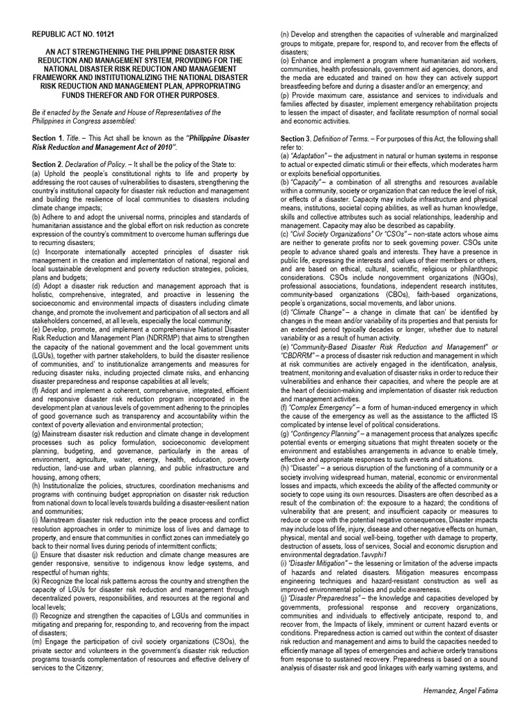 Republic act no 10121 10692 pdf disaster risk reduction hazards