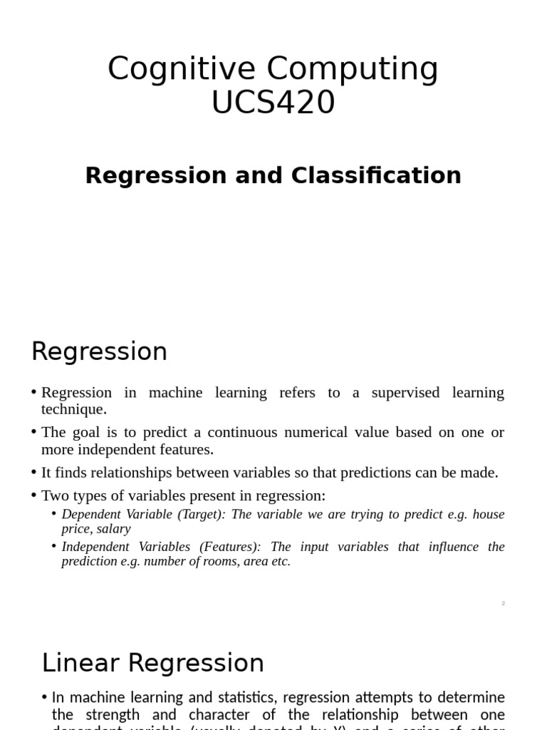 Lecture 9-10 - Regression and Classification Cognitive | PDF ...