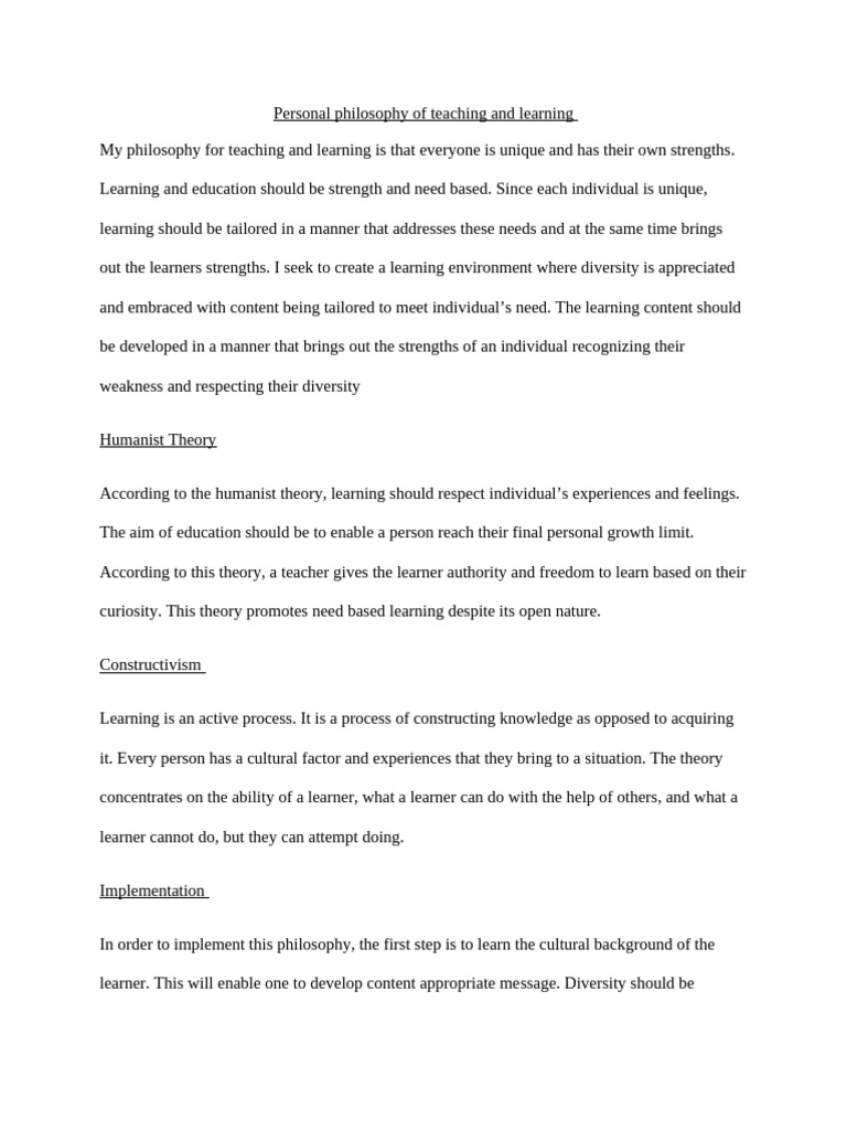 Personalized Teaching Philosophy Overview | PDF | Learning ...