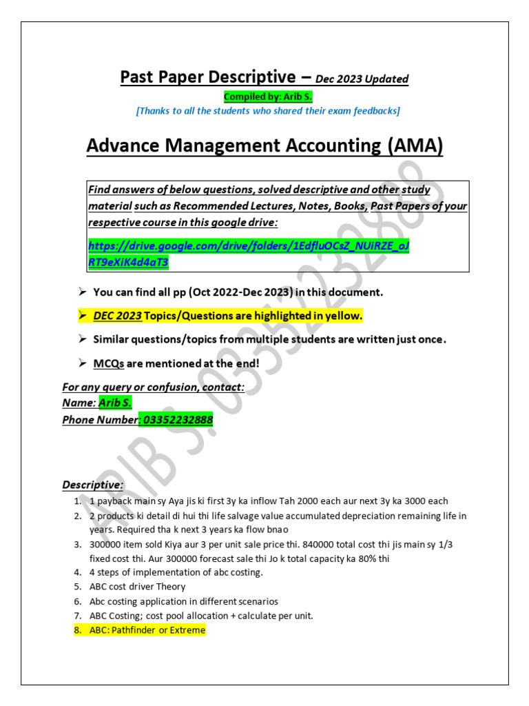 AMA Past Paper Solutions Dec 2023 | PDF | Net Present Value | Inventory