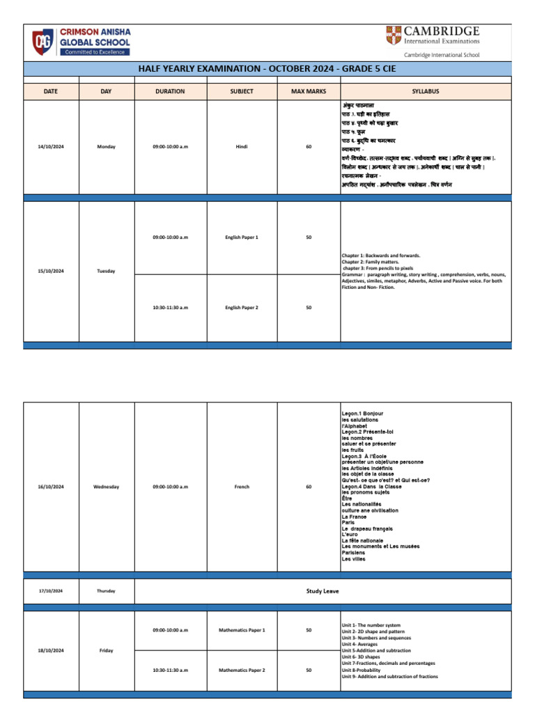 Cie G5 Half Yearly Examination 2024-25 | PDF