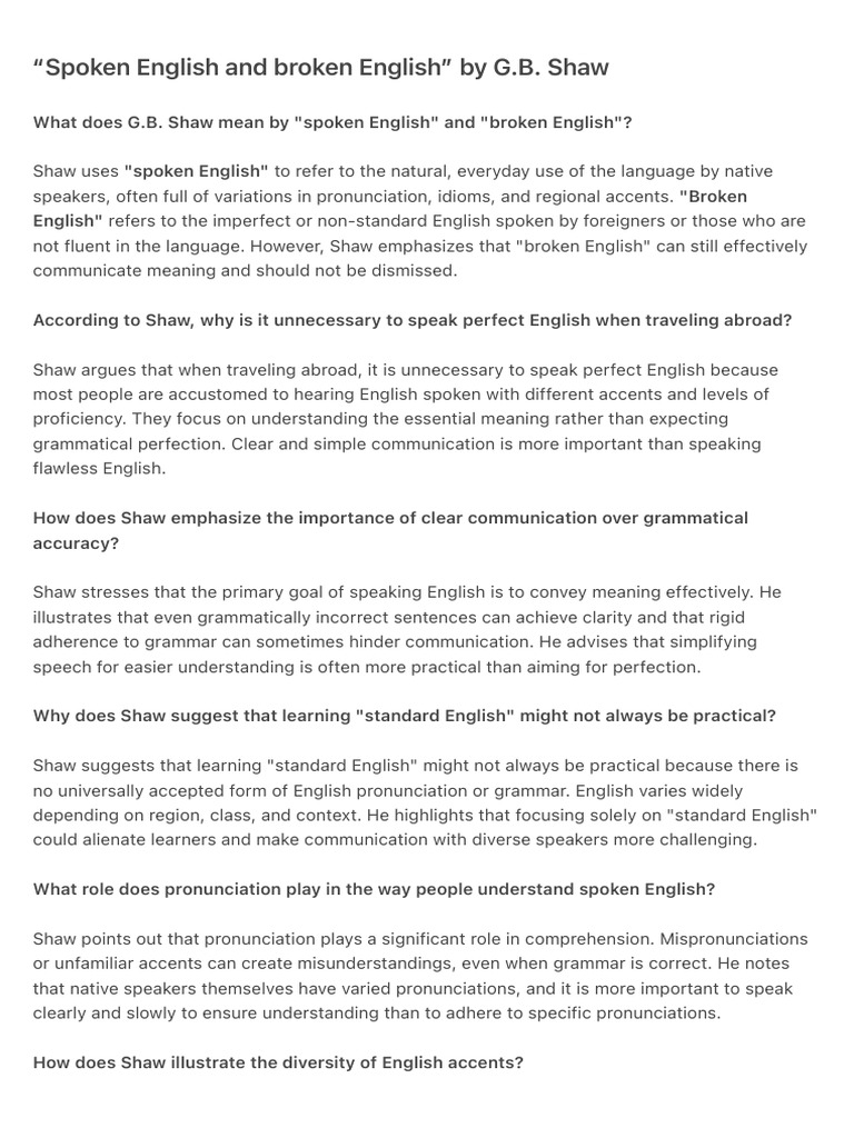 Shaw on Spoken vs. Broken English | PDF | English Language | Accent ...