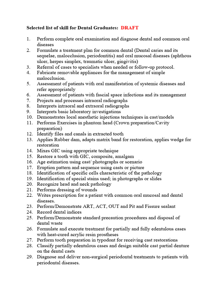 NMC Skill Seats For BDS | PDF | Dentistry | Periodontology