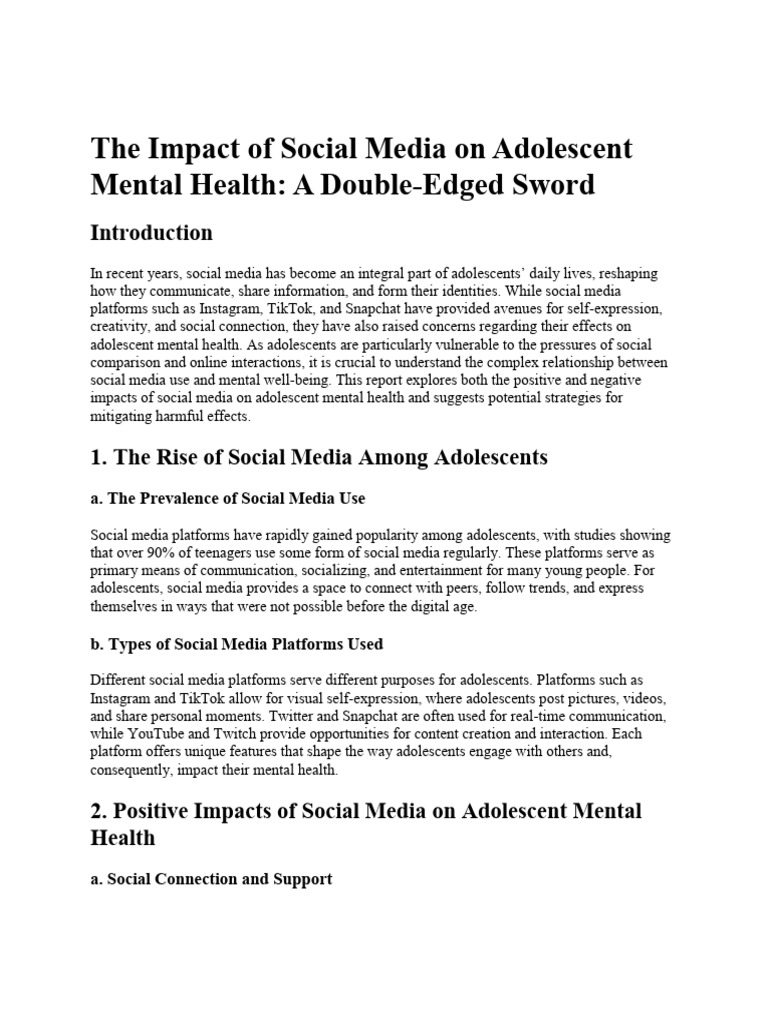 Social Media's Effects on Teen Mental Health | PDF | Social Media ...
