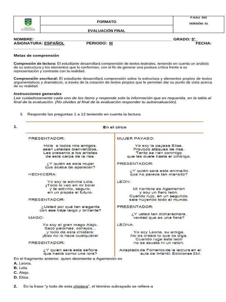5to Trimestral III Lengua y Literatura (1) | PDF