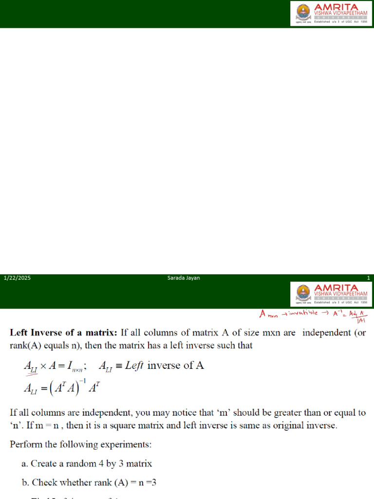 23MAT112 05 MIS2 PseudoInverse SingleVarLinear Regression | PDF ...