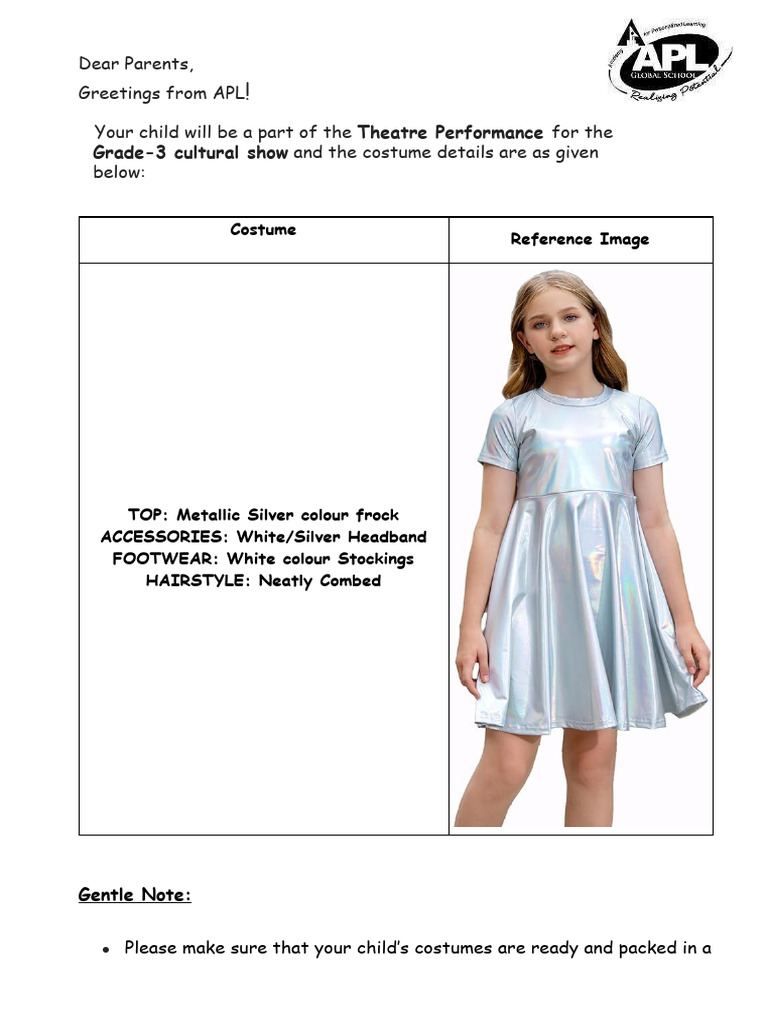 Grade 3 Theatre Costume Guidelines | PDF