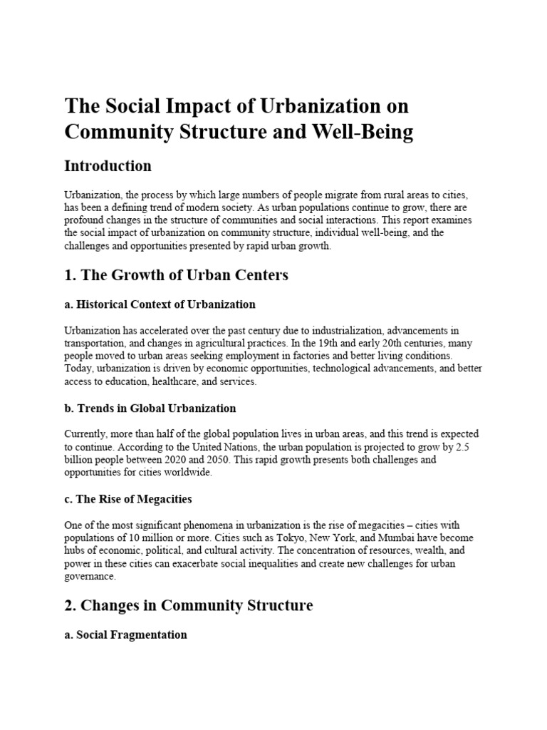 The Social Impact of Urbanization On Community Structure and Well | PDF ...