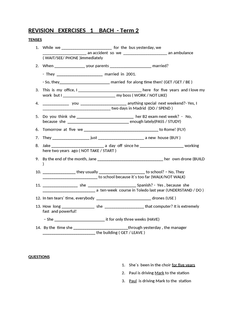 Tenses Revision Exercises for ESL Students | PDF | Language Mechanics ...
