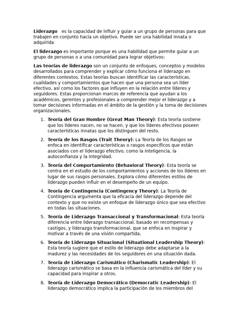 Teorías y Claves del Liderazgo Efectivo | PDF | Liderazgo | Cognición