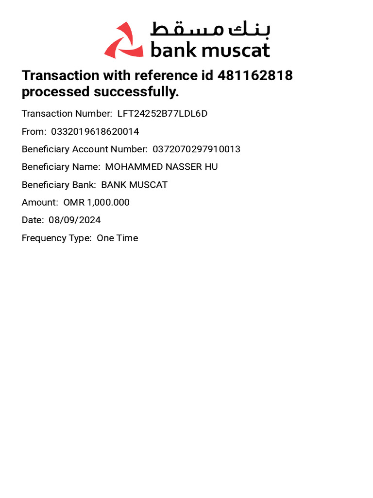 Bank Muscat Transaction Receipt | PDF