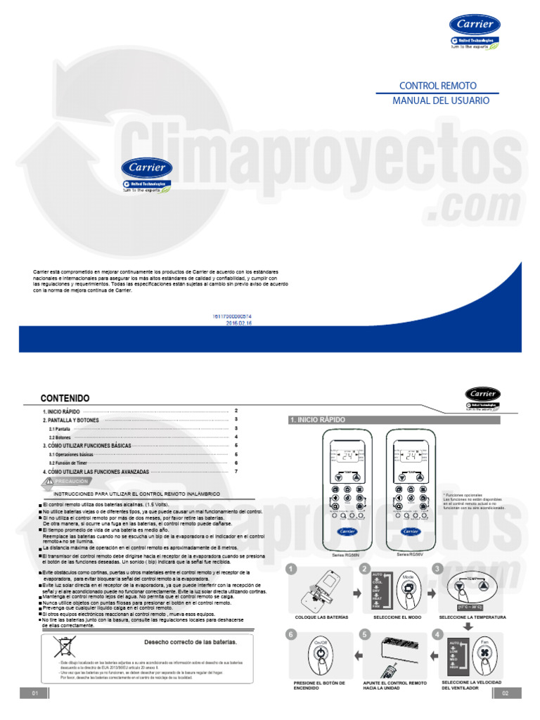 Manual de Usuario Control Remoto Carrier | PDF | Control remoto | Aire ...