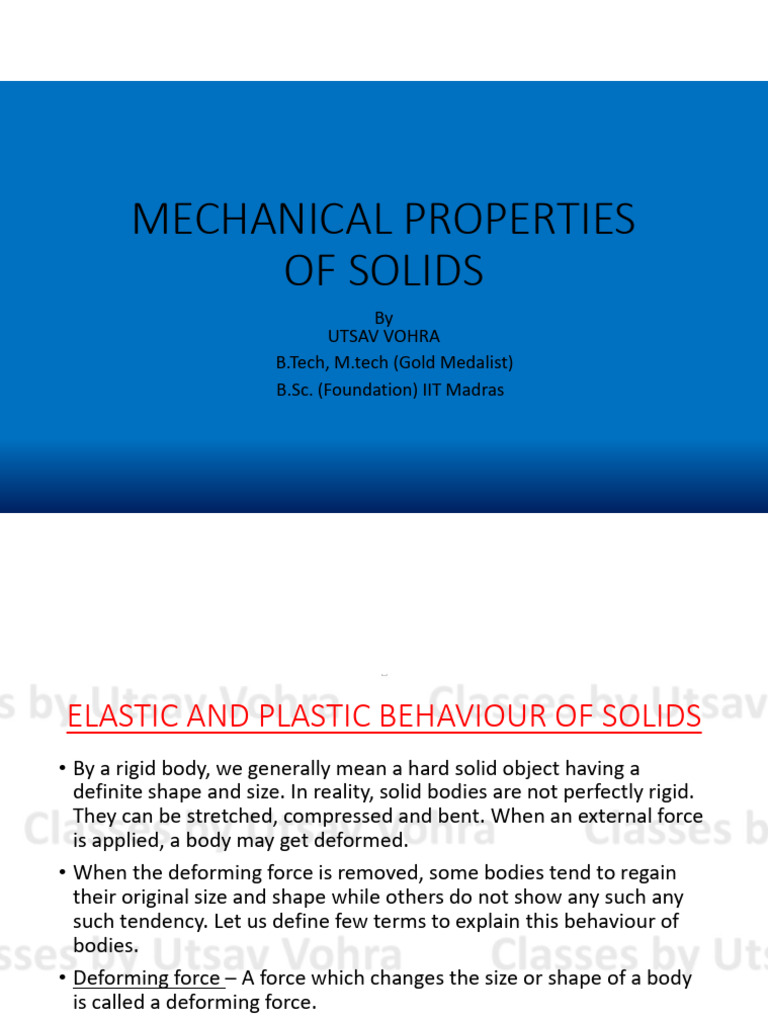 Mechanical Properties of Solids Explained | PDF | Deformation ...