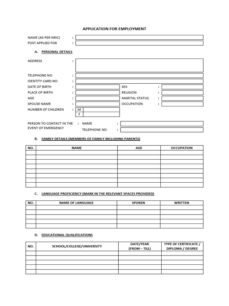 Employment Application Form Template | PDF