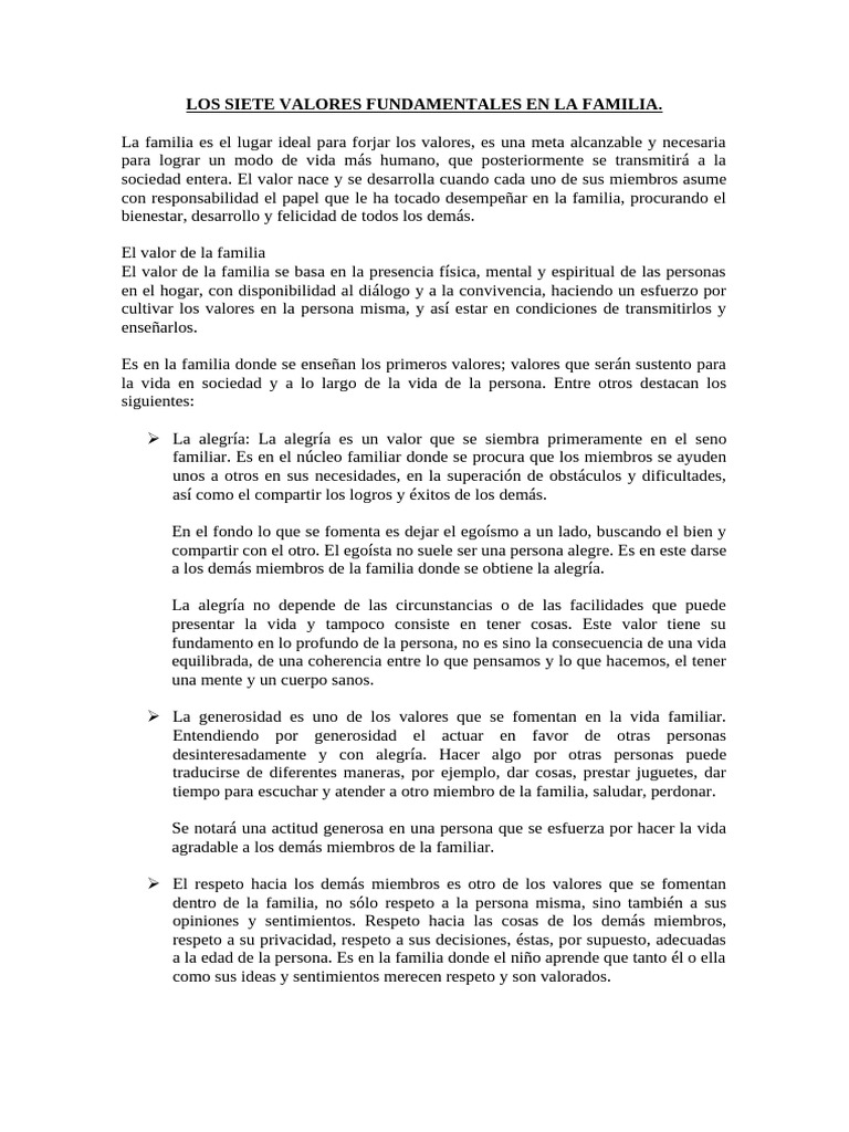 Valores Fundamentales en la Familia | PDF | Autoestima | Familia