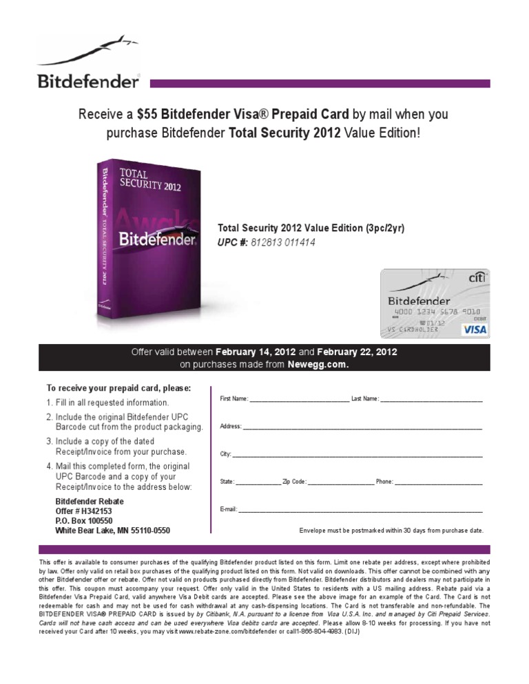 Bitdefender $55 Rebate Offer Details | PDF