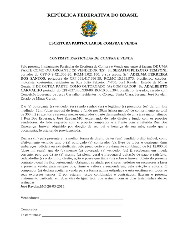 Escritura de Compra e Venda em MG | PDF
