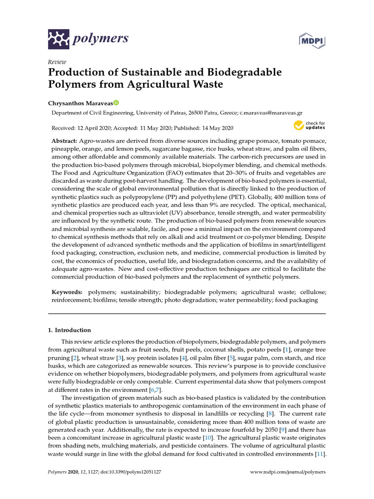 Production of Sustainable and Biodegradable | PDF | Biopolymer | Polymers