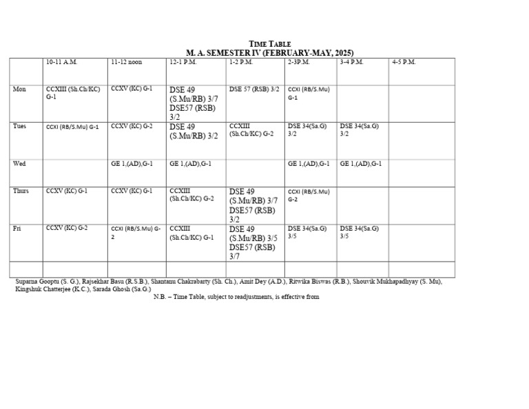 Ma Sem 4 (Feb-May, 25) Routine | PDF