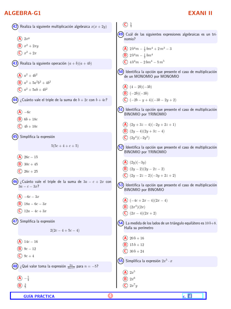 Guía Práctica De álgebra Exani Ii Pdf Matemática Elemental
