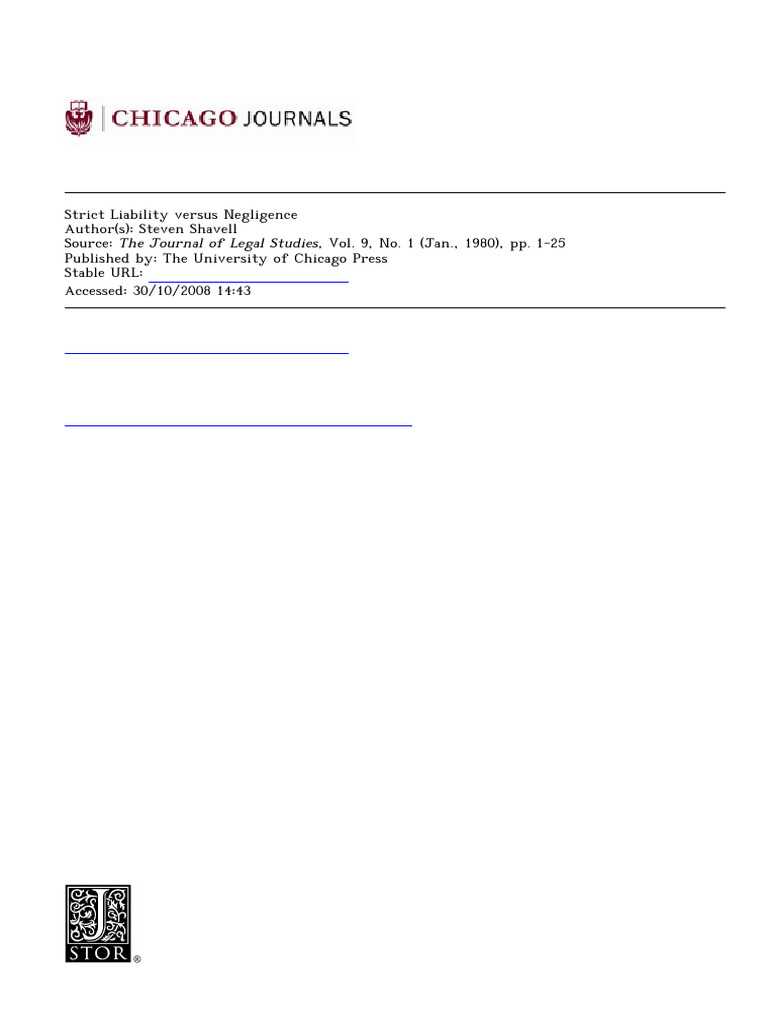 (Tort) Shavell - Strict Liability Vs Negligence | PDF | Legal Liability ...