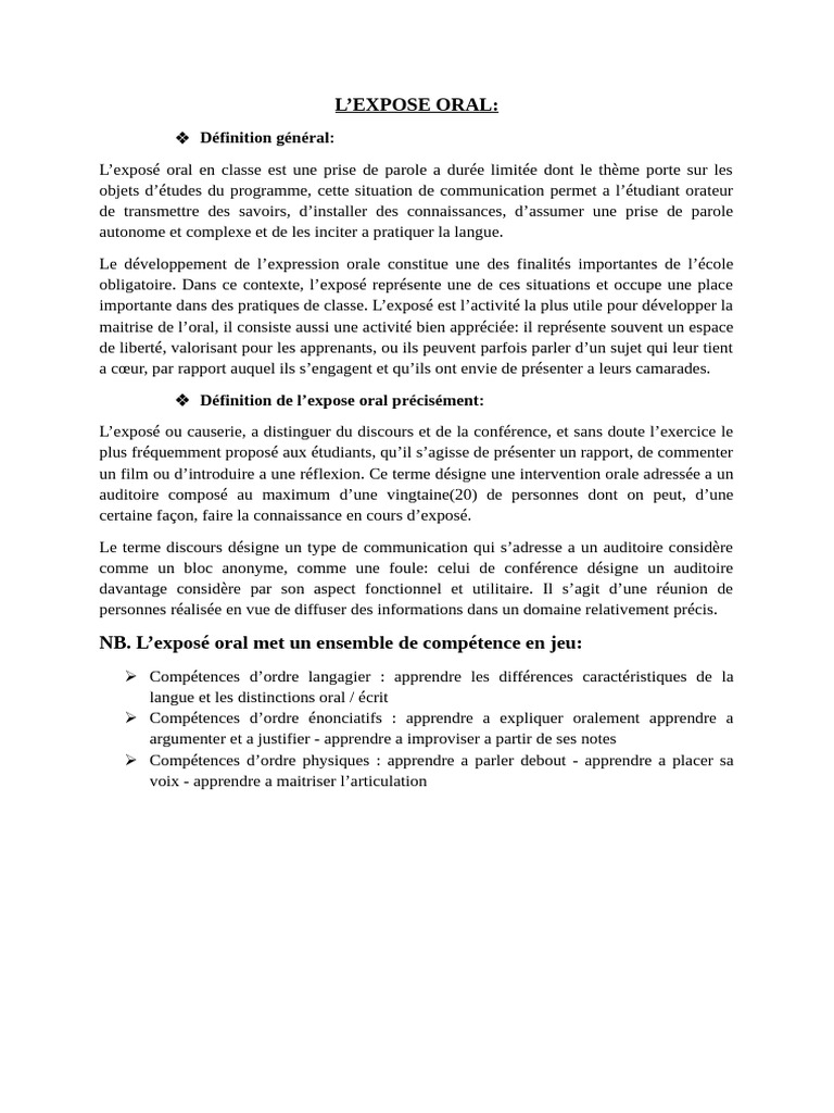 Guide complet pour réussir un exposé oral PDF la communication — free download