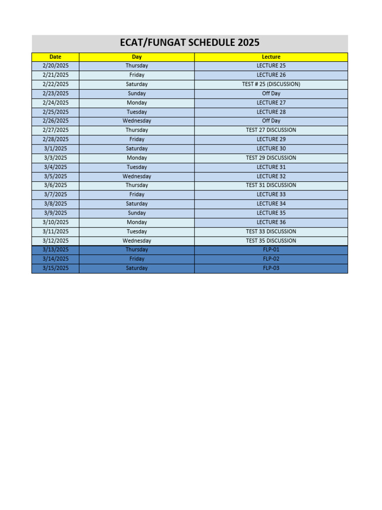 Ecat 2025 Lecture And Test Schedule Pdf