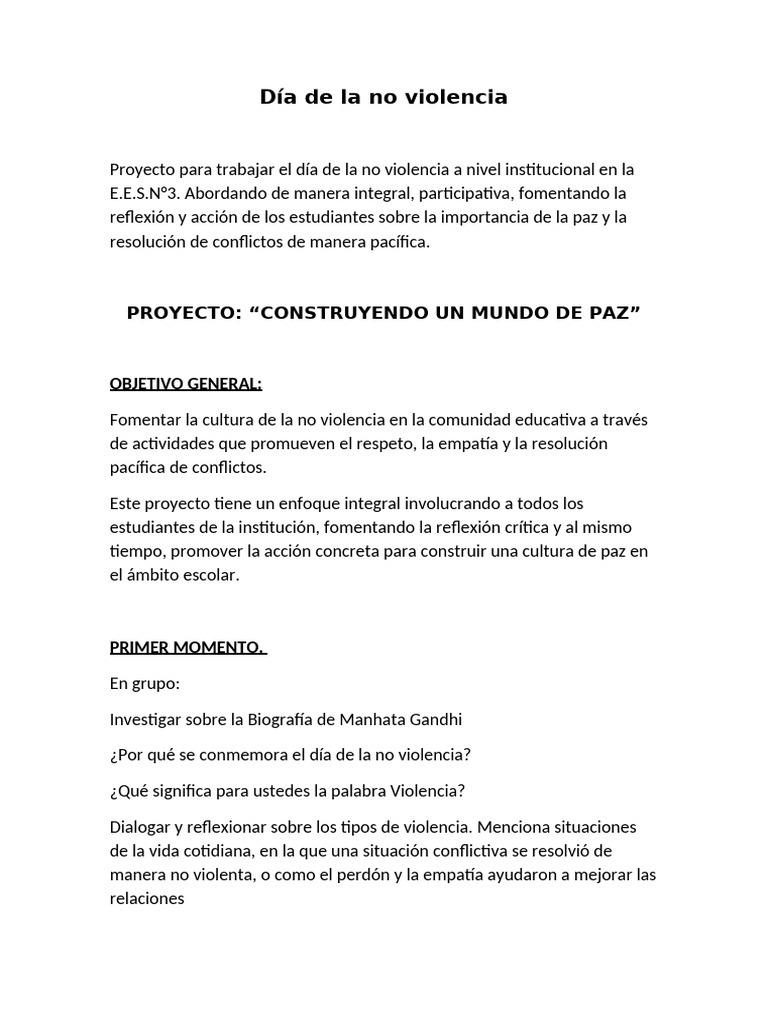 Proyecto Escolar de No Violencia | PDF | Violencia | Mahatma Gandhi