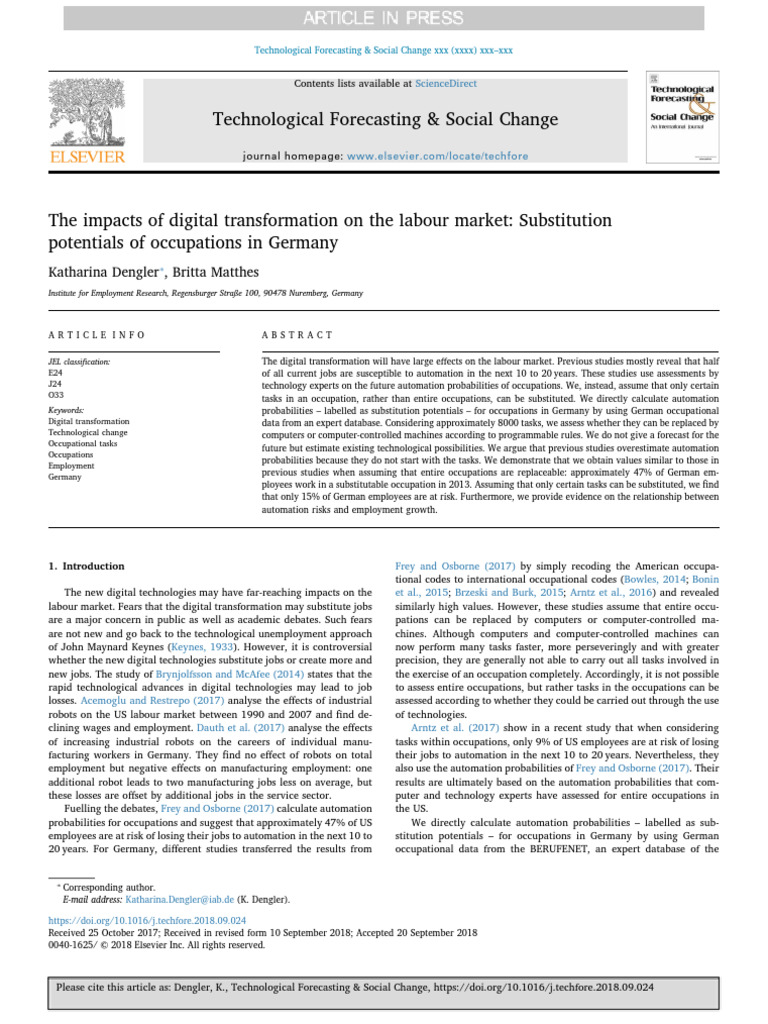 Dengler 2018 | PDF | Automation | Employment