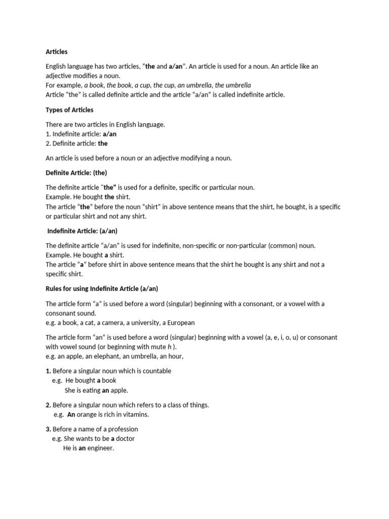Articles and its use | PDF | Noun | Grammatical Number