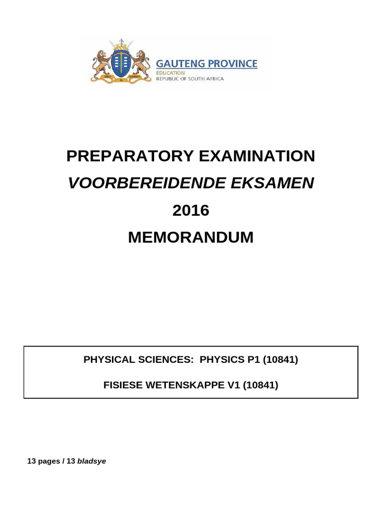 Physics p1 Memo Pink New Afr and Eng 10 June 2016 | PDF | Alternating ...