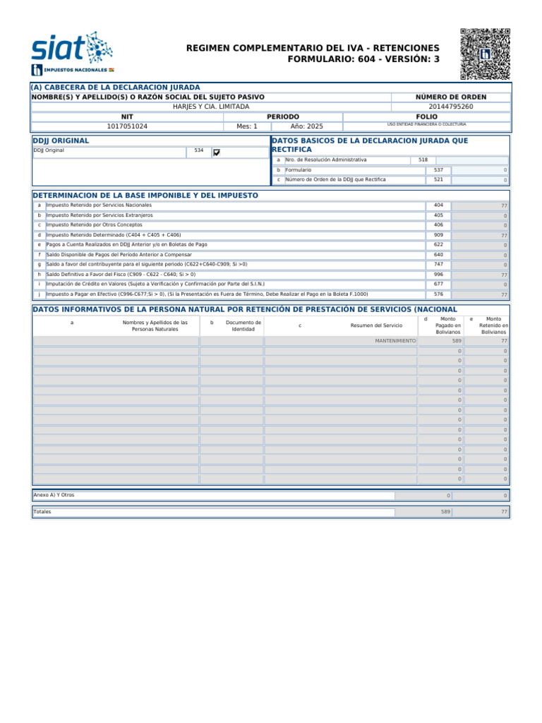 Retenciones IVA Formulario 604 - 2025 | PDF | Impuestos | Dinero