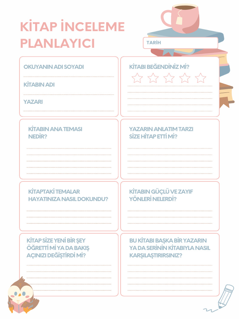 Mavi Beyaz İllüstratif Kitap İnceleme Planlayıcı A4 Belge Pdf