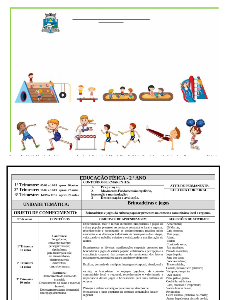 Planejamento Educação Física 2º Ano 2020 | PDF | Ginástica | Educação ...