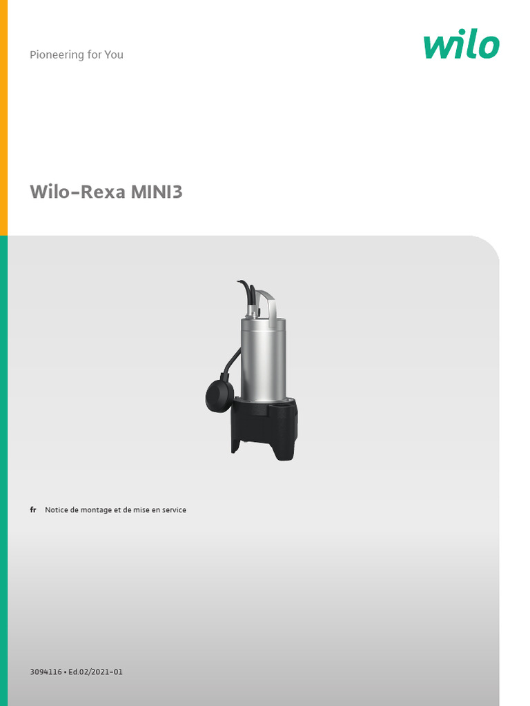 Guide d'installation Wilo-Rexa MINI3 | PDF | Pompe | Tuyau