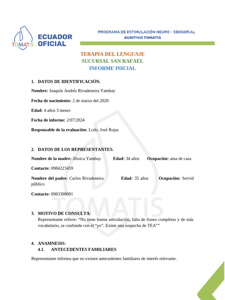 Informe de Terapia del Lenguaje Infantil | PDF | Fonología | Sílaba