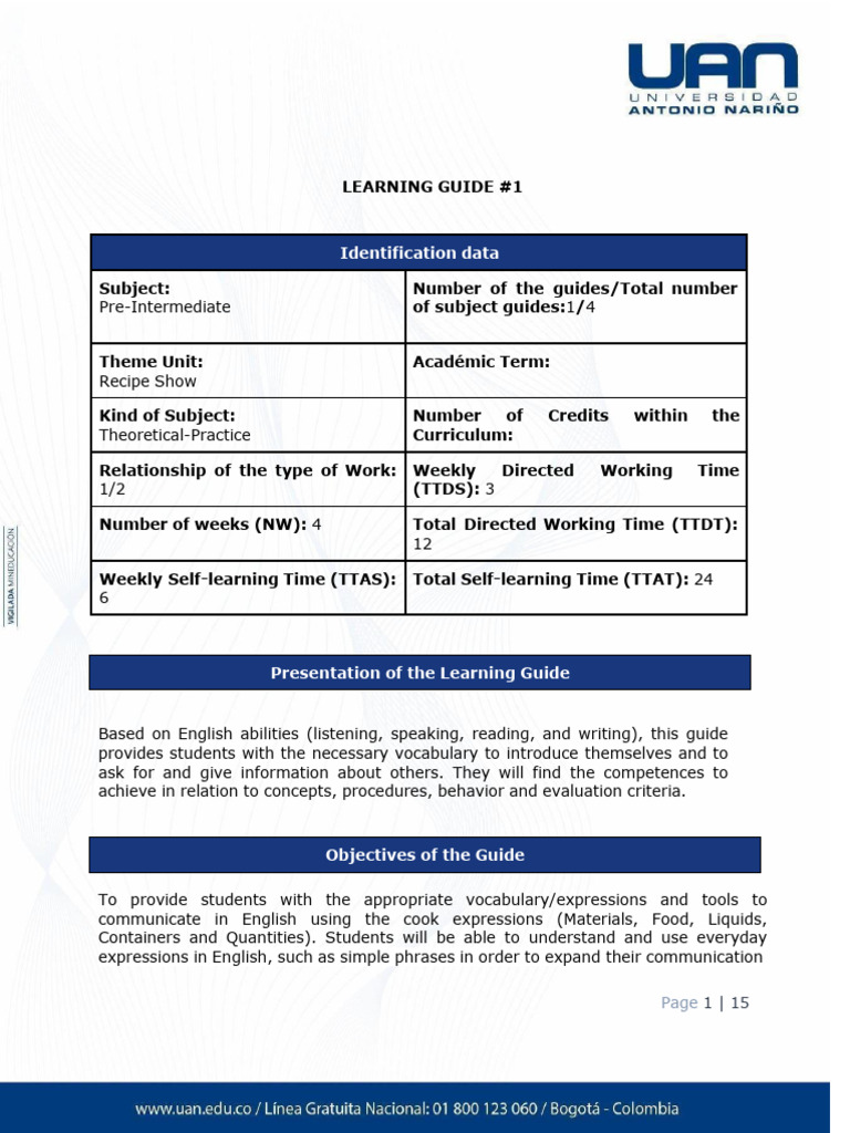 LEARNING GUIDE #1 PRE-INTERMEDIATE. | PDF | Information | Learning