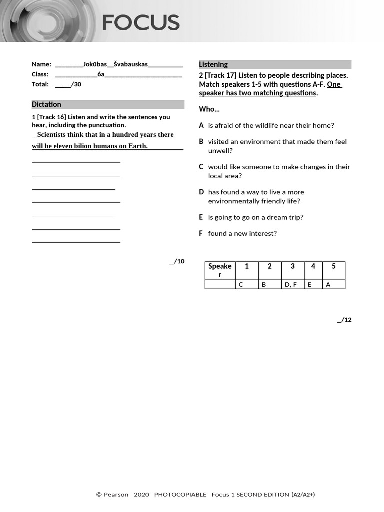 Focus 3 Unit 3 Test Answer Key | PDF | Transport