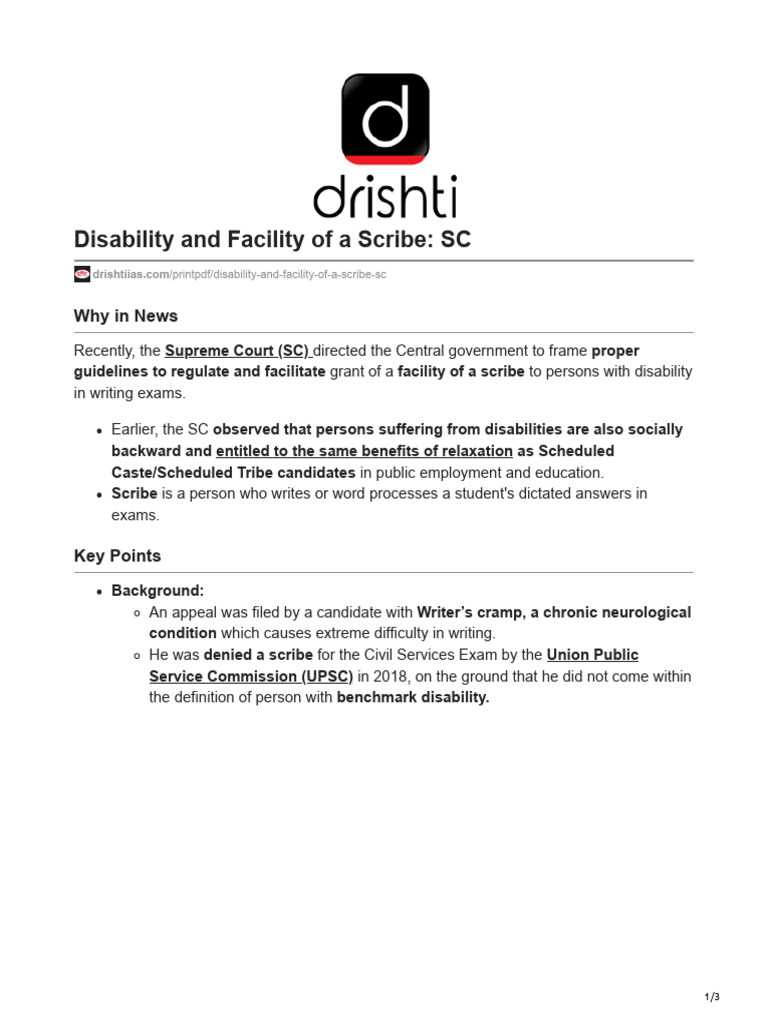 Disability and Facility of A Scribe SC | PDF | Disability | Dystonia