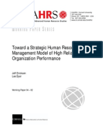 Orking Aper Eries: Toward A Strategic Human Resource Management Model of High Reliability Organization Performance