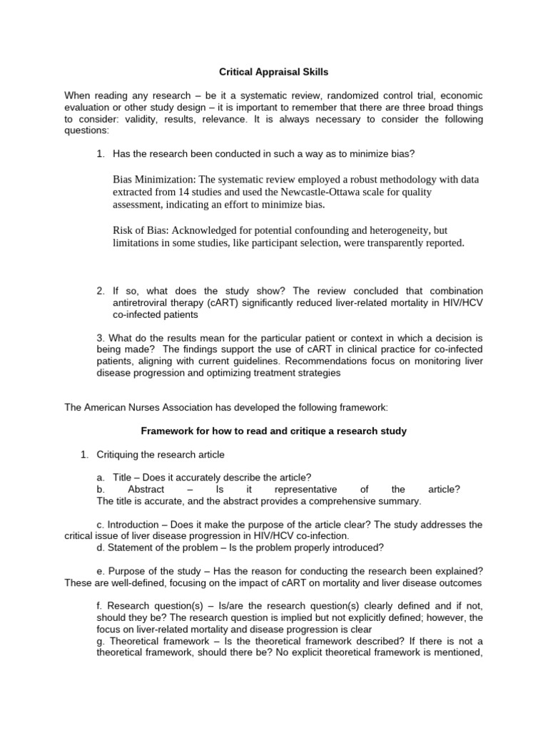 Critical Appraisal of HIV/HCV Research | PDF | Systematic Review ...