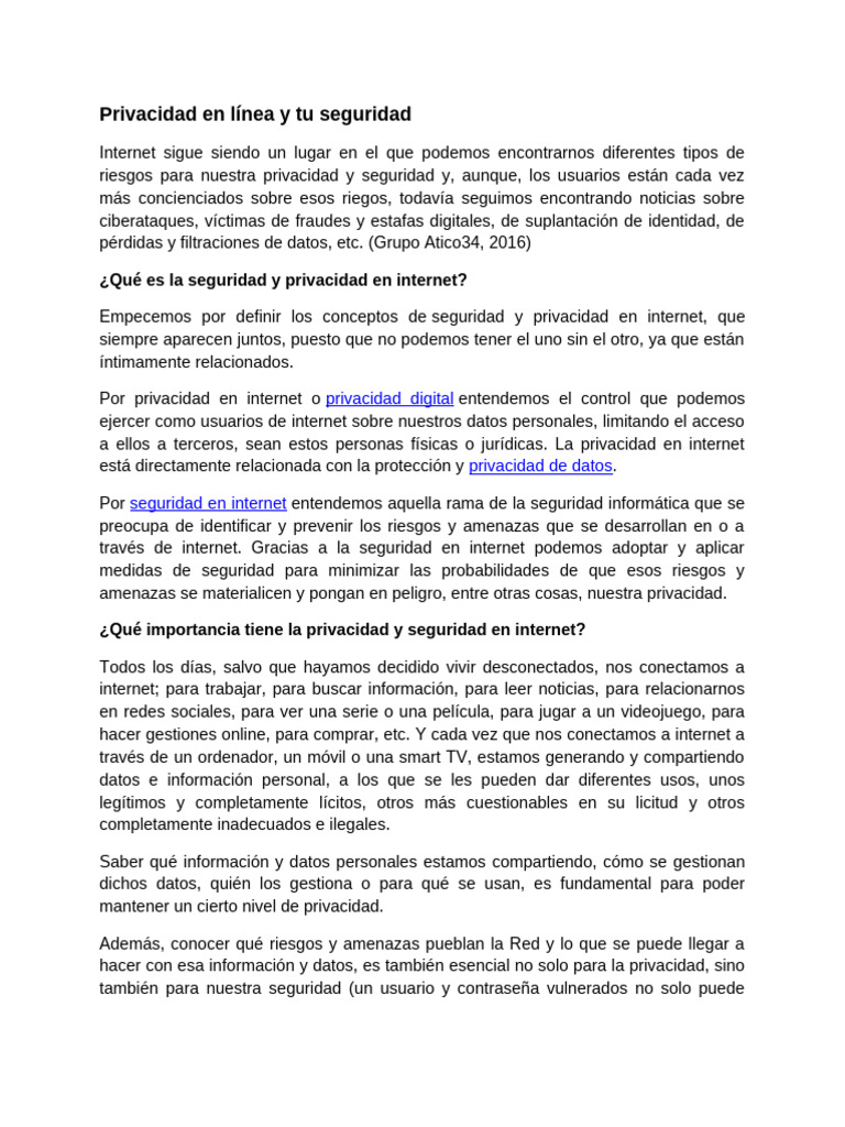 Privacidad en Línea y Tu Seguridad | PDF | Internet | Valores